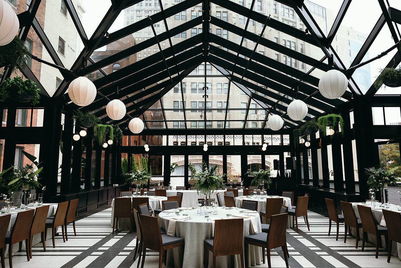 A minimal tropical Shinola Hotel wedding reception in The Birdy Room