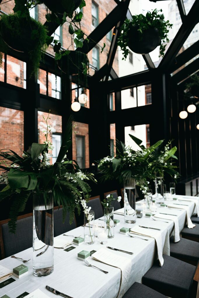 A minimal tropical Shinola Hotel wedding reception in The Birdy Room