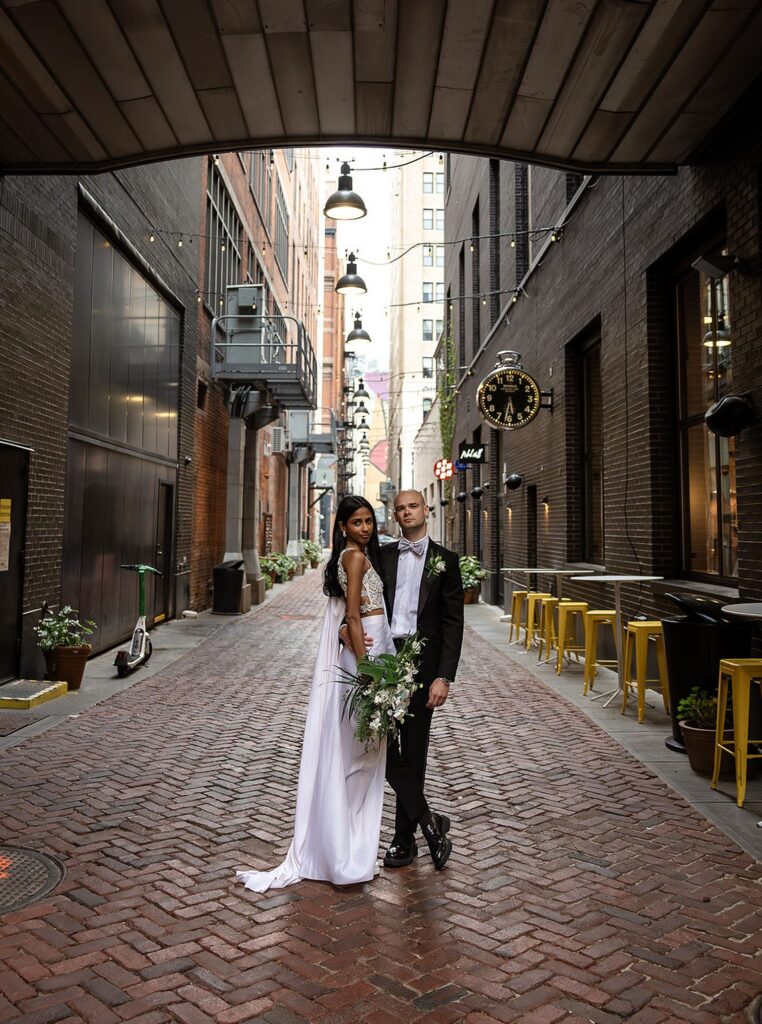 Bride and grooms downtown Detroit wedding portraits