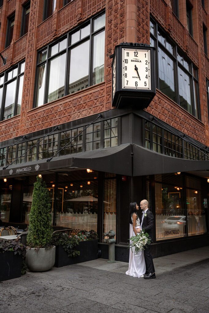 Bride and grooms downtown Detroit wedding portraits