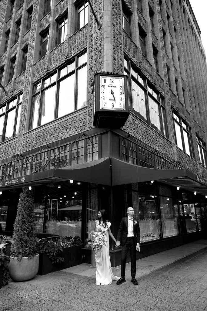 Bride and grooms downtown Detroit wedding portraits