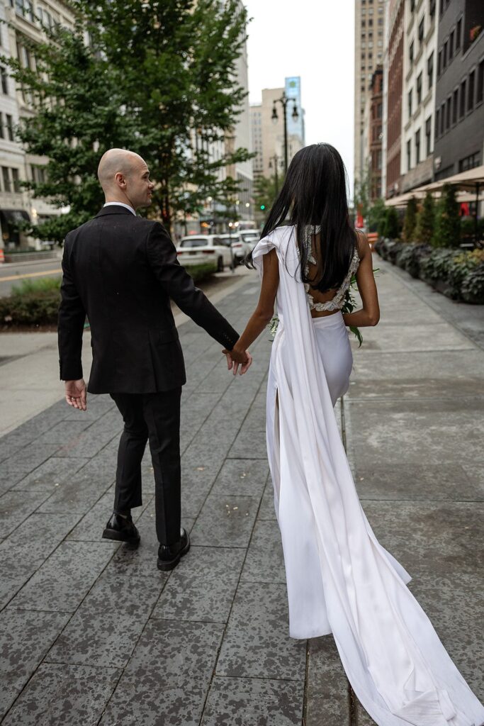 Bride and grooms downtown Detroit wedding portraits