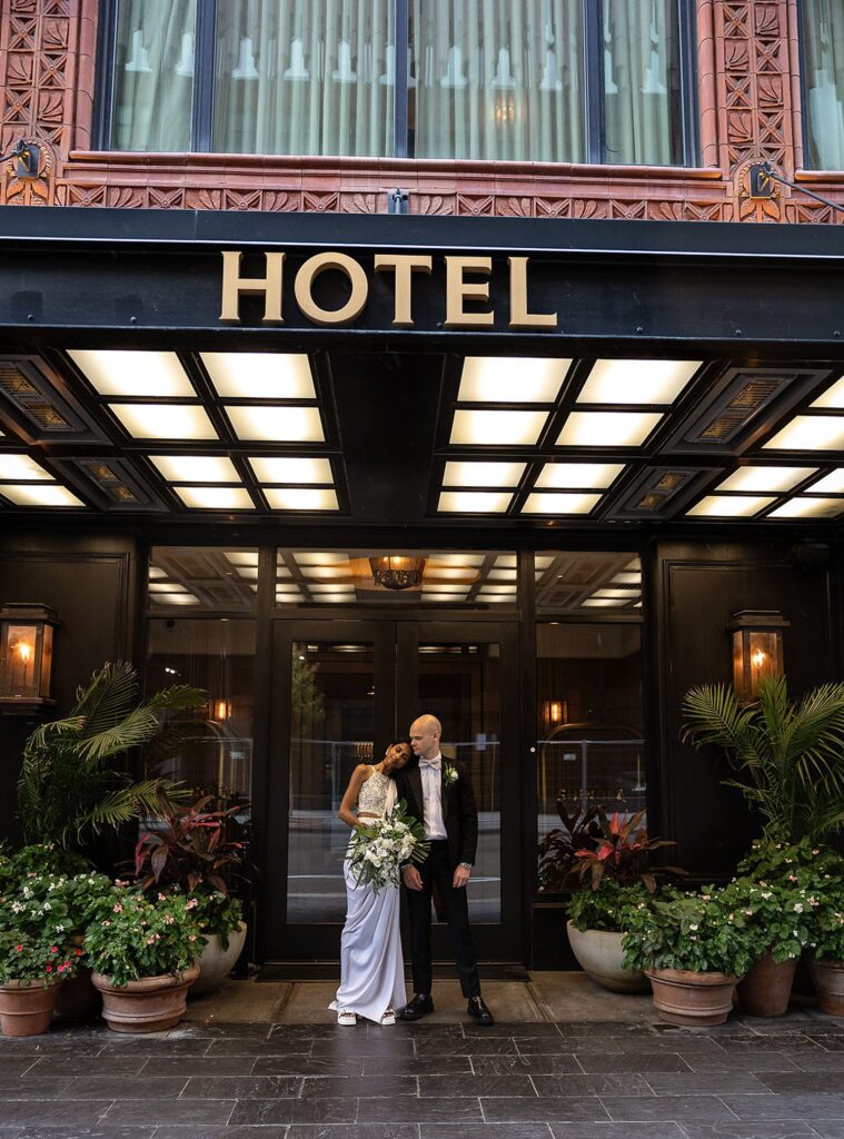 Bride and grooms downtown Detroit wedding portraits