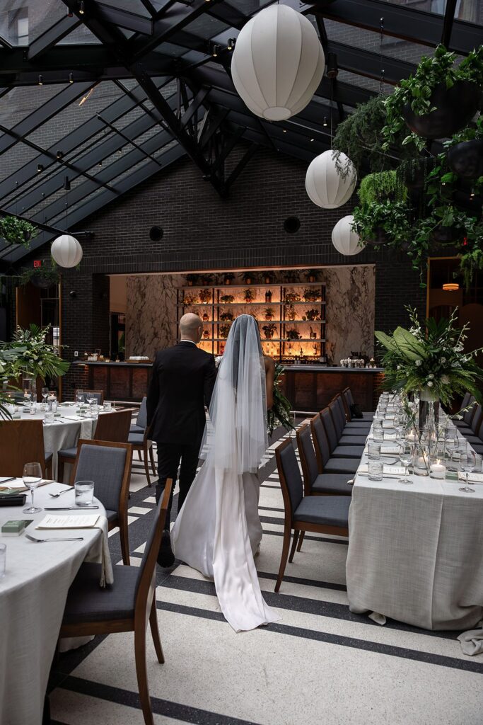 Bride and grooms Shinola Hotel wedding reception room reveal