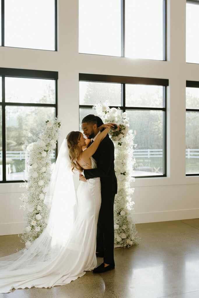 Bride and grooms indoor wedding ceremony photos