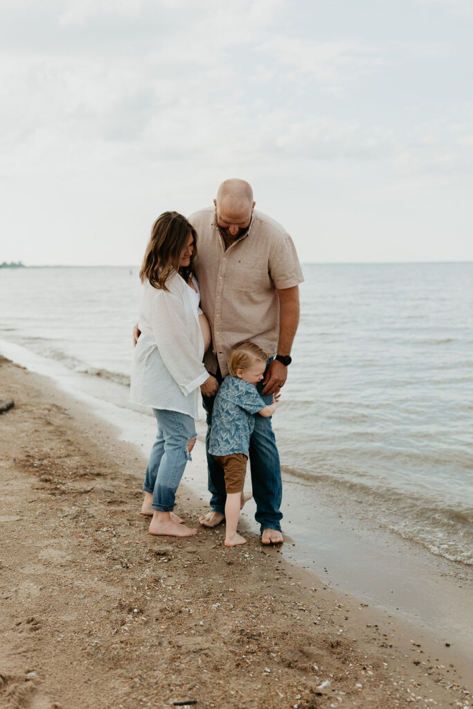 Family of three on the beach