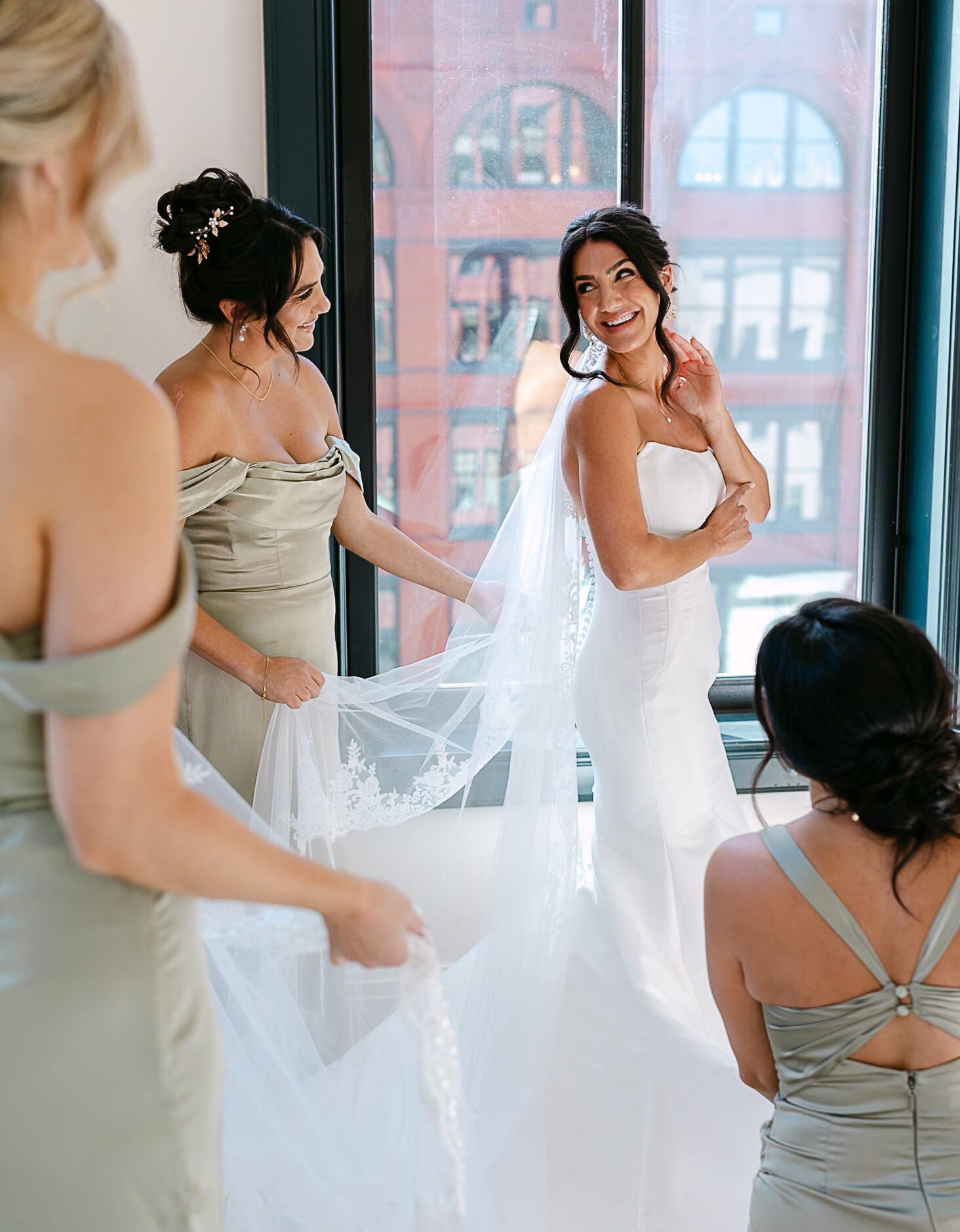 Luxury bridal getting ready session at Shinola Hotel, Detroit, photographed in editorial and documentary style